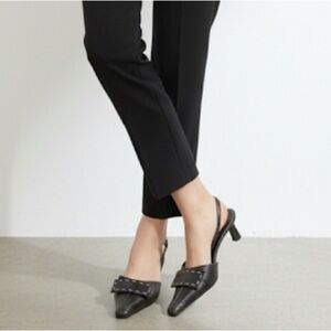 Vintage Kate Spade black leather buckle kitten heel slingback pumps - size 6
